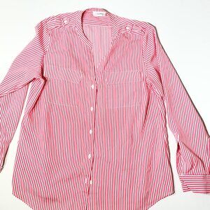 Calvin Klein Womens Red & White Striped Long Sleeve Button-Up Shirt Size L
